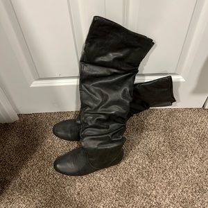 Grey thigh high boots